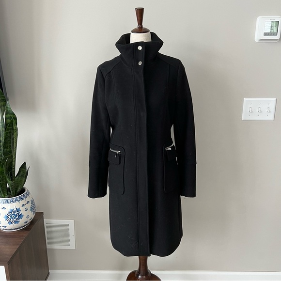 H&M Wool Funnel Neck Mid-Length Fitted Classic Coat with Silver Hardware - Picture 8 of 10